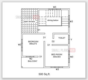 1000 Sq.ft 3 Bedroom Double Floor House plan and First Floor Plan