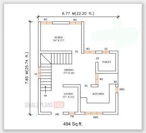988 Sq.ft. 3 Bedroom Double Floor House Plan and Ground Floor Plan